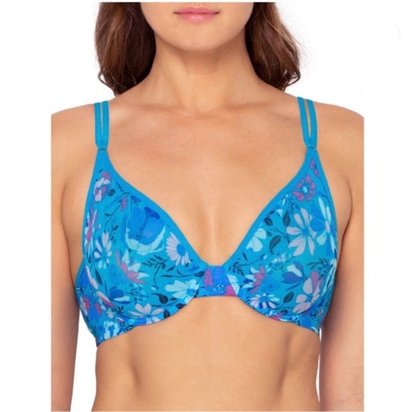 2pack Blue & Blue floral Unlined Sheer Mesh Demi Underwire Bras size 38D new - Picture 2 of 10